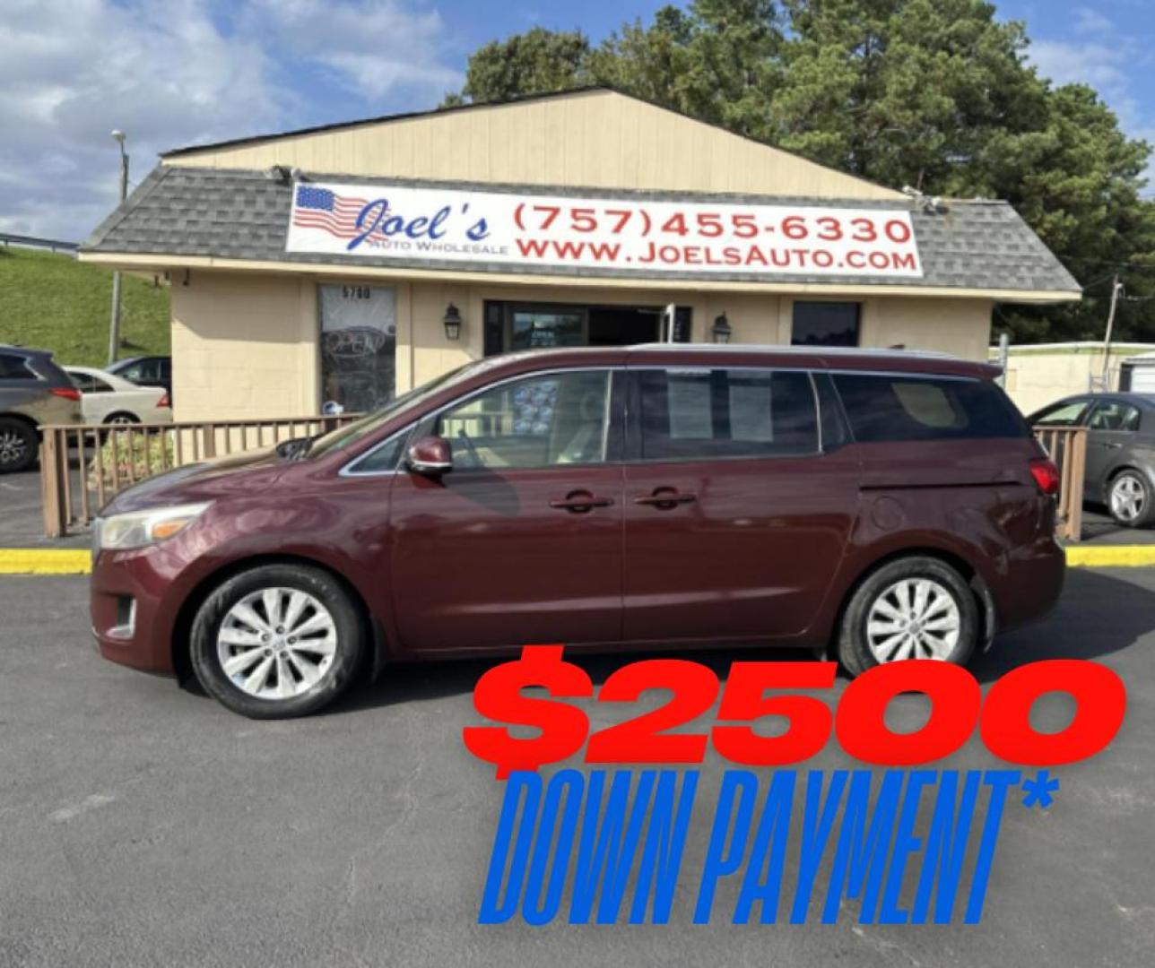 2015 Burgundy Kia Sedona EX (KNDMC5C13F6) with an 3.3L V6 DOHC 24V engine, 6-Speed Automatic transmission, located at 5700 Curlew Drive, Norfolk, VA, 23502, (757) 455-6330, 36.841885, -76.209412 - Photo#0